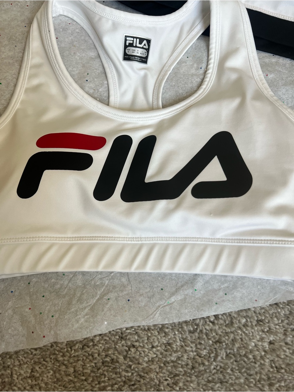 Fila White Racerback Sports Bra with Black and Red Logo